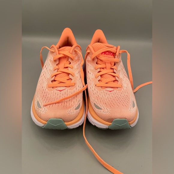 Hoka One One Clifton 8 Running Shoes Size 7 Cantaloupe/Silver Peony Orange Peach - Picture 10 of 11